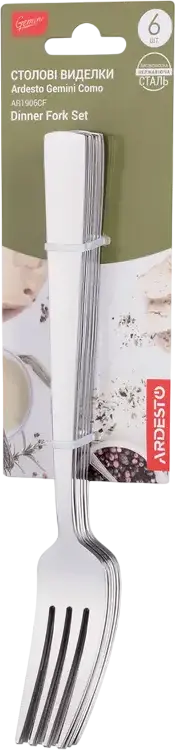 Ardesto AR1906CF Gemini Como Table Fork Set, 6 Pieces, Mirror Polished Stainless Steel, 191mm Length, Dishwasher Safe