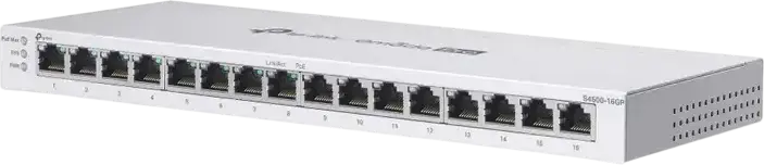 Switch Gestionabil TP-Link S4500-16GP Omada Pro L2+, 16 Porturi Gigabit RJ45, 8 Porturi PoE+ Buget 120W, Rutare Statica, SDN, Carcasa Metalica, Gri