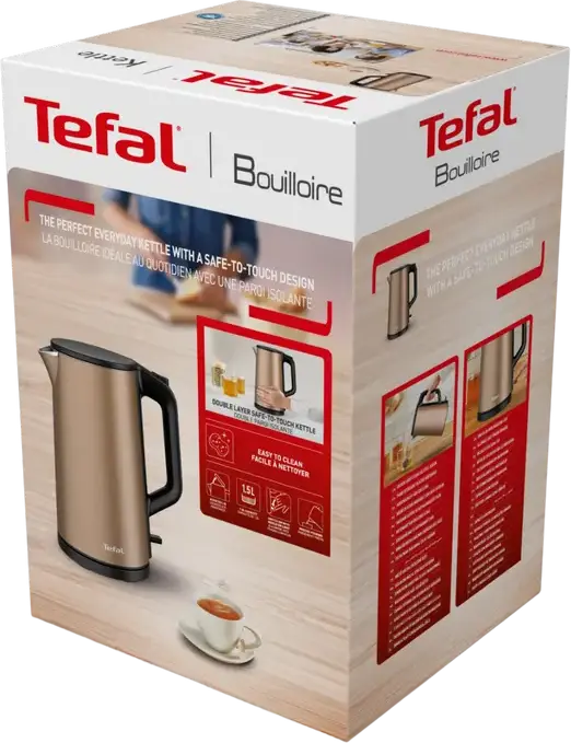 Электрический чайник Tefal KI583, цвет Бронза, объем 1.5 л, мощность 2000 Вт, нержавеющая сталь, двухслойный корпус Safe-to-Touch, фильтр от накипи