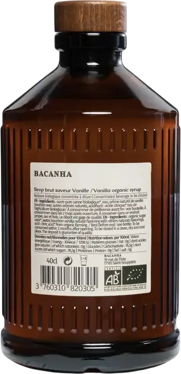 Bacanha Brut Vanille Organic Vanilla Syrup, Natural Flavor for Coffee, Cocktails and Desserts, 400 ml Glass Bottle