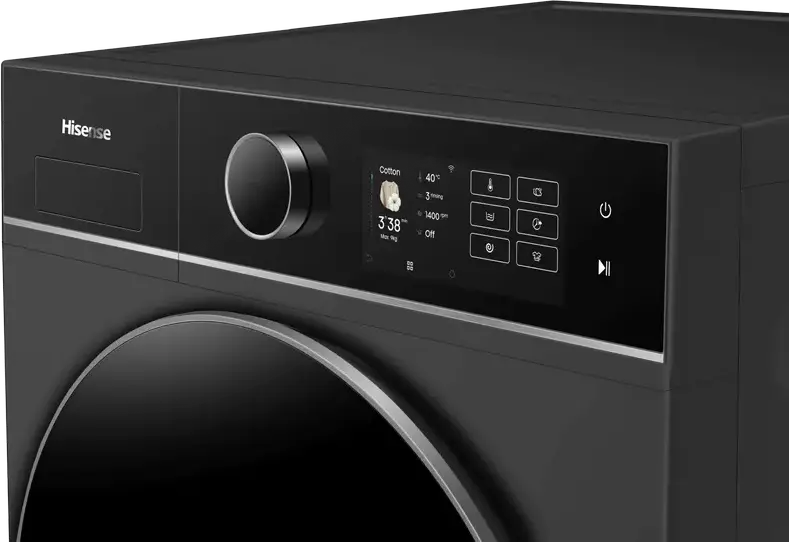 Hisense WF5I9043BBFS Front-Load Washing Machine, 9kg, Energy Class A, 1400 rpm, Black, Wi-Fi ConnectLife, Steam Mix, RainDrop Drum, 19 Programs