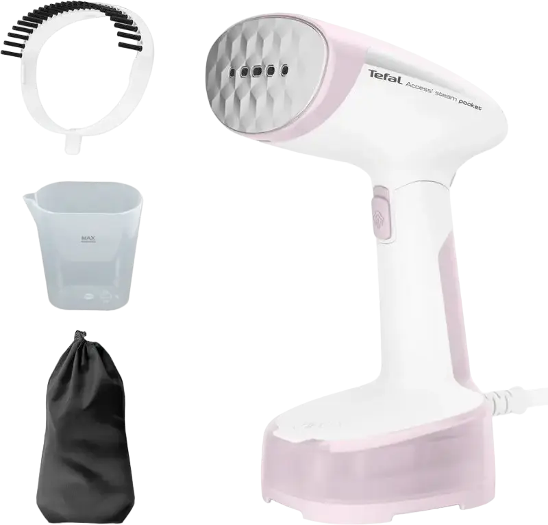 Tefal Access'Steam Pocket DT3050E1 Fier de Calcat cu Abur Vertical, 1300W, Flux Abur 20g/min, Rezervor 120ml, Design Pliabil Compact cu Perie Textil