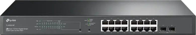 TP-Link TL-SG2218P JetStream Omada 18-Port Gigabit Smart Switch, 16-Port PoE+ 150W (802.3af/at), 2 Gigabit SFP Slots, L2+ Static Routing, Rack Mountable