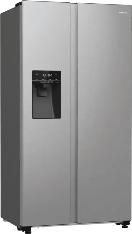 Hisense RS5P535NTCE Side-by-Side Refrigerator, No Frost, Inverter Compressor, 566L Total Capacity, Water Dispenser, Automatic Ice Maker, Stainless Steel