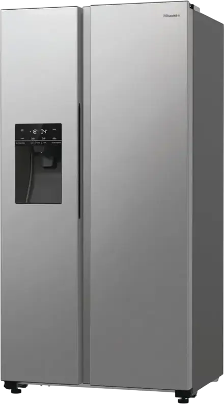 Hisense RS5P535NTCE Side-by-Side Refrigerator, No Frost, Inverter Compressor, 566L Total Capacity, Water Dispenser, Automatic Ice Maker, Stainless Steel