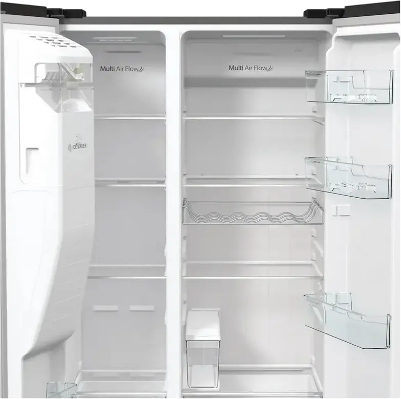 Hisense RS5P535NTCE Side-by-Side Refrigerator, No Frost, Inverter Compressor, 566L Total Capacity, Water Dispenser, Automatic Ice Maker, Stainless Steel