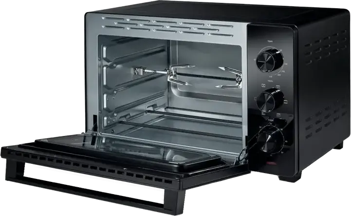 Электрическая мини-печь Hisense HOM30M, объем 30 л, мощность 1600 Вт, 5 режимов нагрева, конвекция, вертел, интерьер из нержавеющей стали, черный