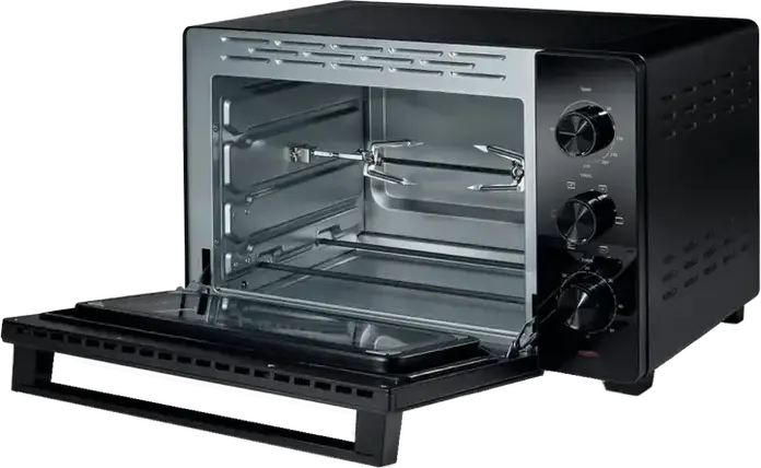 Электрическая мини-печь Hisense HOM30M, объем 30 л, мощность 1600 Вт, 5 режимов нагрева, конвекция, вертел, интерьер из нержавеющей стали, черный