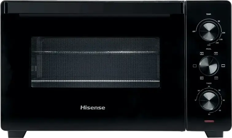 Электрическая мини-печь Hisense HOM30M, объем 30 л, мощность 1600 Вт, 5 режимов нагрева, конвекция, вертел, интерьер из нержавеющей стали, черный