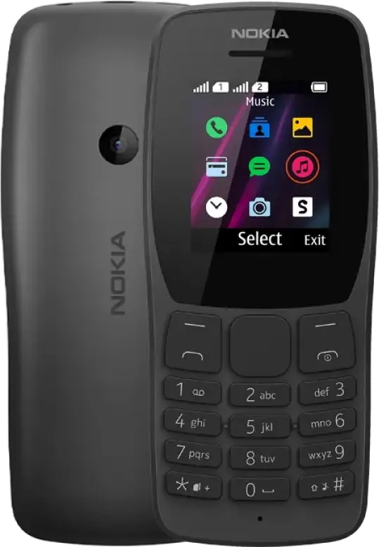 Nokia 110 Feature Phone, 1.77 inch TFT Display, Dual mini-SIM, 2G, QVGA Camera, FM Radio, LED Flashlight, 800 mAh Battery, Black