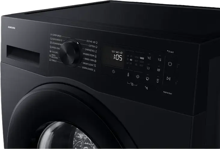 Samsung WW90DG5G34ABLE Front-Load Washing Machine, 9kg, Energy Class A, 1400 rpm, AI Ecobubble, SpaceMax, Hygiene Steam, SmartThings Wi-Fi, Black
