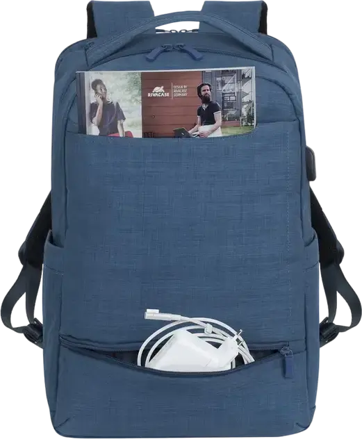 RivaCase Biscayne 8365 Laptop Backpack for 17.3 inch Laptops and 10.5 inch Tablets, Water-Resistant Polyester, 25L Capacity, Blue, with Trolley Strap