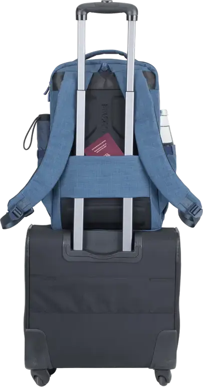 RivaCase Biscayne 8365 Laptop Backpack for 17.3 inch Laptops and 10.5 inch Tablets, Water-Resistant Polyester, 25L Capacity, Blue, with Trolley Strap