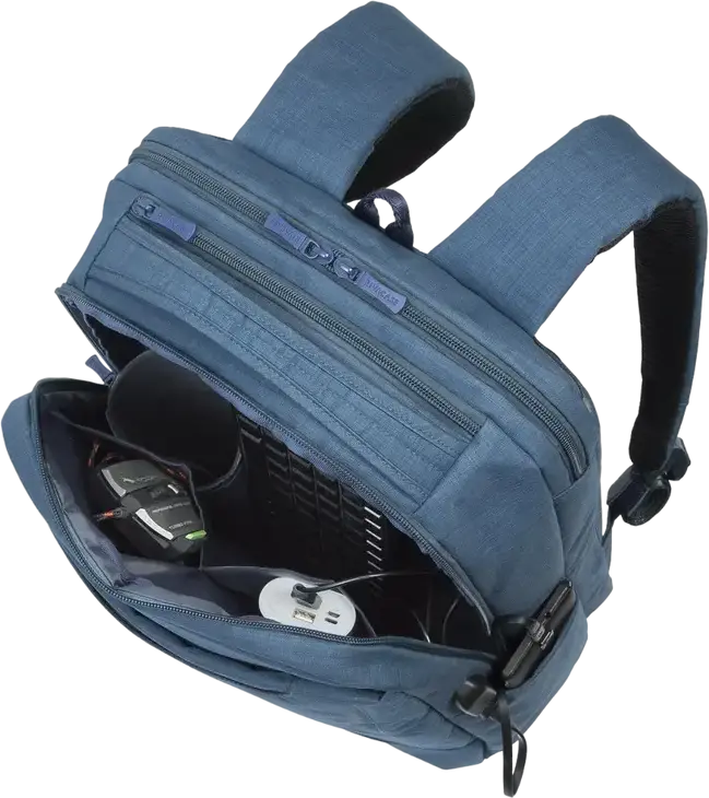 RivaCase Biscayne 8365 Laptop Backpack for 17.3 inch Laptops and 10.5 inch Tablets, Water-Resistant Polyester, 25L Capacity, Blue, with Trolley Strap