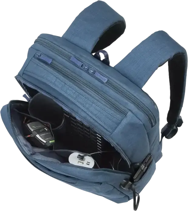 RivaCase Biscayne 8365 Laptop Backpack for 17.3 inch Laptops and 10.5 inch Tablets, Water-Resistant Polyester, 25L Capacity, Blue, with Trolley Strap