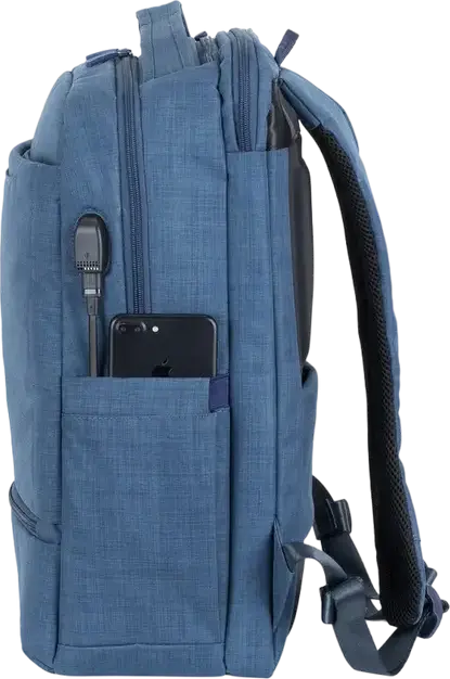 RivaCase Biscayne 8365 Laptop Backpack for 17.3 inch Laptops and 10.5 inch Tablets, Water-Resistant Polyester, 25L Capacity, Blue, with Trolley Strap