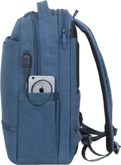 RivaCase Biscayne 8365 Laptop Backpack for 17.3 inch Laptops and 10.5 inch Tablets, Water-Resistant Polyester, 25L Capacity, Blue, with Trolley Strap