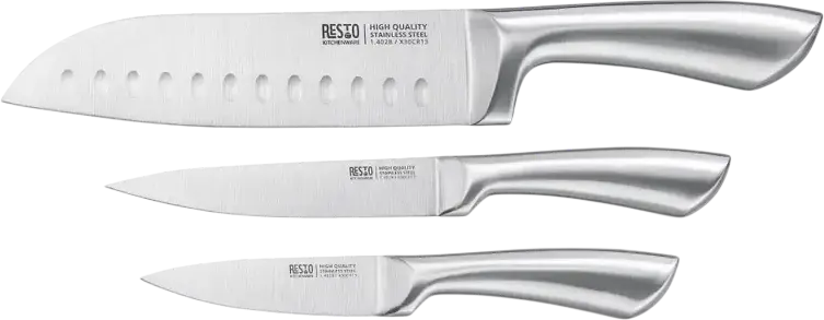 RESTO 95605 Merope 3-Piece Stainless Steel Knife Set - Santoku 18cm, Utility 13cm, Paring 9cm - X30Cr13 Steel - Made in Germany - Gift Box