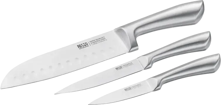 RESTO 95605 Merope 3-Piece Stainless Steel Knife Set - Santoku 18cm, Utility 13cm, Paring 9cm - X30Cr13 Steel - Made in Germany - Gift Box