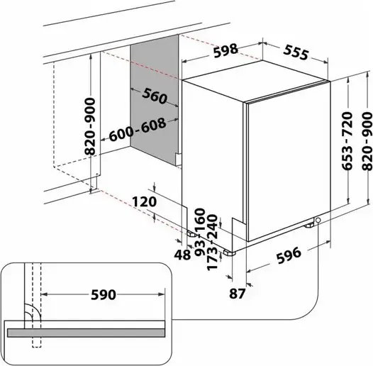 Whirlpool WIP 4T233 PFEG B Built-in Dishwasher, 14 Place Settings, 10 Programs, 6th Sense Technology, PowerClean Pro, Inverter Motor, White, 59.8x55.5x82 cm