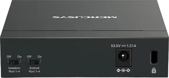 Switch Desktop Gigabit Mercusys MS105GP, 5 Porturi, 4 Porturi PoE+ 802.3af/at, Buget Total 65W, Mod Extend 250m, Mod Izolare, Carcasă Metalică