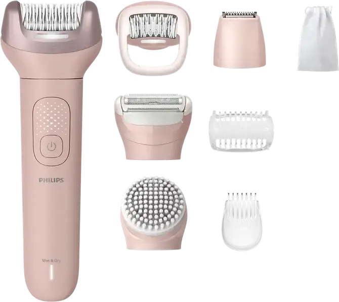 Philips BRE719/00 Series 9000 Cordless Wet & Dry Epilator, 32 Tweezers, 360 LED Light, ProGuide Head, Shaving, Trimming, Exfoliation, Pedicure, Pink