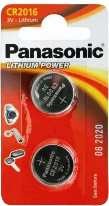 Panasonic CR2016 Lithium 3V Coin Cell Battery, 90mAh, 20.0mm x 1.6mm Button Battery, -30 to 85°C Operating Temperature