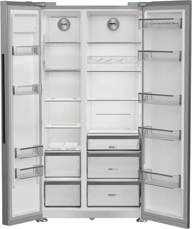 Whirlpool WHG2 6592 X4E Side-by-Side Refrigerator, 593L Total Volume, Total No Frost, LED Display, Silver, 91x179x70.5 cm, Energy Class E