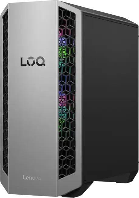 Lenovo LOQ Tower 26ADR10 Gaming Desktop PC, AMD Ryzen 8000 Series, NVIDIA GeForce RTX 50 Series, DDR5 RAM, PCIe 4.0 NVMe SSD, Wi-Fi 7, 26L Chassis, No Illumination