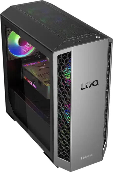 Lenovo LOQ Tower 26ADR10 Gaming Desktop PC, AMD Ryzen 8000 Series, NVIDIA GeForce RTX 50 Series, DDR5 RAM, PCIe 4.0 NVMe SSD, Wi-Fi 7, 26L Chassis, No Illumination