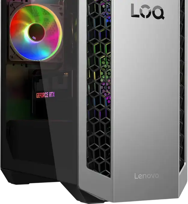 Lenovo LOQ Tower 26ADR10 Gaming Desktop PC, AMD Ryzen 8000 Series, NVIDIA GeForce RTX 50 Series, DDR5 RAM, PCIe 4.0 NVMe SSD, Wi-Fi 7, 26L Chassis, No Illumination