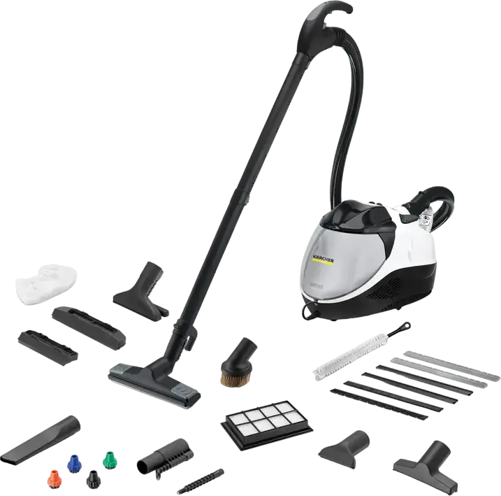 Karcher SV 7 3-in-1 Steam Vacuum Cleaner, 2200W, 4 bar Pressure, Water and HEPA Filter, 4-Level Suction and 5-Level Steam Control, White/Grey