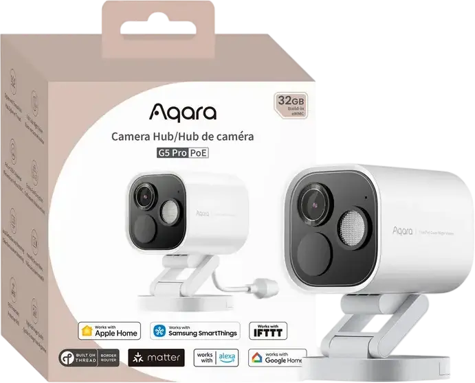 Aqara Camera Hub G5 Pro Smart Outdoor Security Camera and Hub, 2.6K Quad HD, f/1.0 Aperture, Full-Color Night Vision, IP65, Zigbee Thread Matter, White