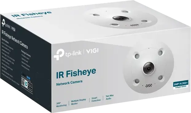 TP-Link VIGI InSight S655I 5MP IP Fisheye Network Camera, 360° Panoramic View, Two-Way Audio, H.265+, IK10 Vandal Resistant, microSD Slot, White