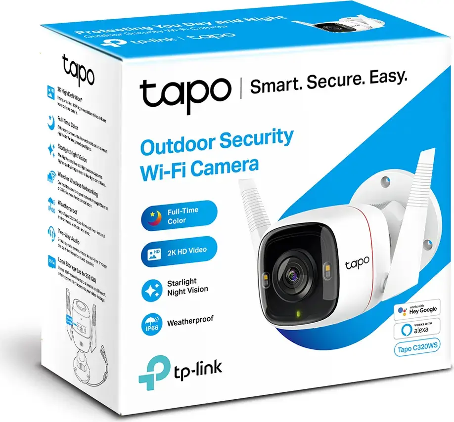 TP-Link Tapo C320WS Outdoor Security Wi-Fi Camera, 4MP QHD (2560 x 1440), Starlight Color Night Vision, IP66 Weatherproof, Two-Way Audio, Motion Detection