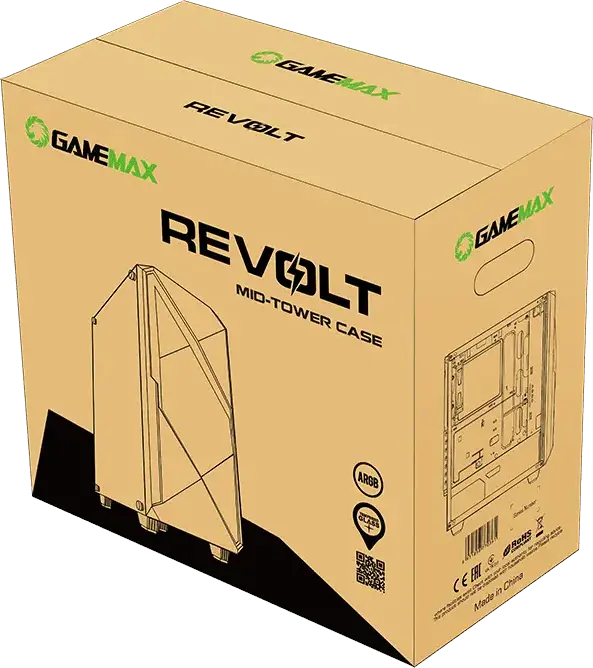 Carcasa PC Gamemax Revolt Midi ATX Tower, Sticla Temperata, 4 Ventilatoare 120mm ARGB, Suport E-ATX, Panou Frontal Mesh, Controler RGB, Negru