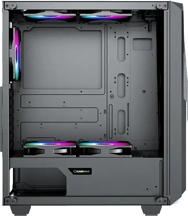 Carcasa PC Gamemax Revolt Midi ATX Tower, Sticla Temperata, 4 Ventilatoare 120mm ARGB, Suport E-ATX, Panou Frontal Mesh, Controler RGB, Negru