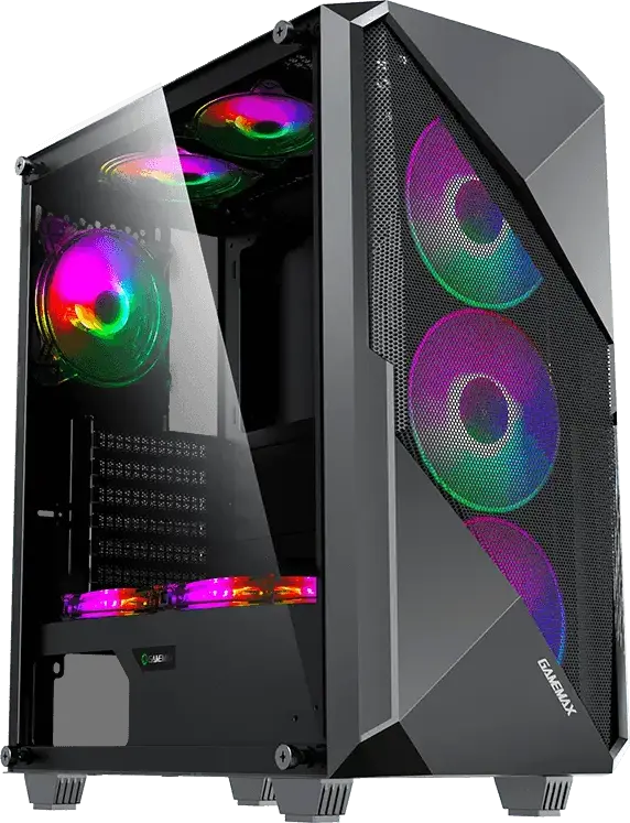 Carcasa PC Gamemax Revolt Midi ATX Tower, Sticla Temperata, 4 Ventilatoare 120mm ARGB, Suport E-ATX, Panou Frontal Mesh, Controler RGB, Negru