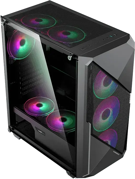Carcasa PC Gamemax Revolt Midi ATX Tower, Sticla Temperata, 4 Ventilatoare 120mm ARGB, Suport E-ATX, Panou Frontal Mesh, Controler RGB, Negru