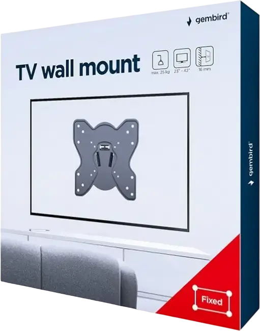 Gembird WM-42F-03 Fixed Wall Mount for 23-42 inch Screens, VESA 75x75 to 200x200mm, Max Load 25kg, Slim Steel Bracket, Black