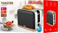 Prăjitor de pâine Ardesto T-F420BWD Wood Modern, 2 fante, 7 nivele de prăjire, 930W, Inox, Funcții Defrost și Reîncălzire, Tavă firimituri, Negru