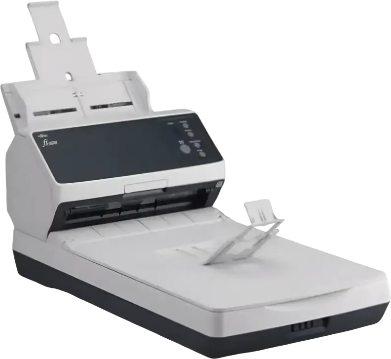 Ricoh fi-8250 A4 Document Scanner, Combo Flatbed and ADF, 100 ipm Duplex, 600 dpi Optical Resolution, 100-Sheet ADF, USB 3.2, Ethernet, White