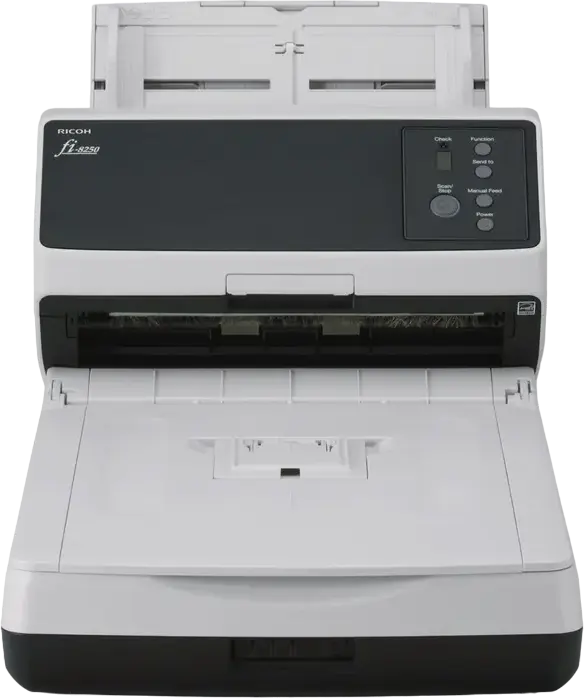 Ricoh fi-8250 A4 Document Scanner, Combo Flatbed and ADF, 100 ipm Duplex, 600 dpi Optical Resolution, 100-Sheet ADF, USB 3.2, Ethernet, White