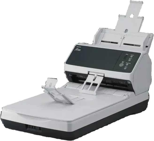 Ricoh fi-8250 A4 Document Scanner, Combo Flatbed and ADF, 100 ipm Duplex, 600 dpi Optical Resolution, 100-Sheet ADF, USB 3.2, Ethernet, White
