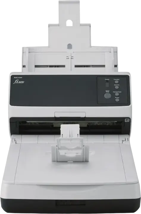 Ricoh fi-8250 A4 Document Scanner, Combo Flatbed and ADF, 100 ipm Duplex, 600 dpi Optical Resolution, 100-Sheet ADF, USB 3.2, Ethernet, White