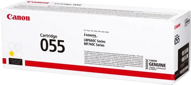 Cartus Toner Laser Canon CRG-055 Galben pentru seria i-SENSYS LBP660C si MF740C, Capacitate 2100 pagini, 3013C001