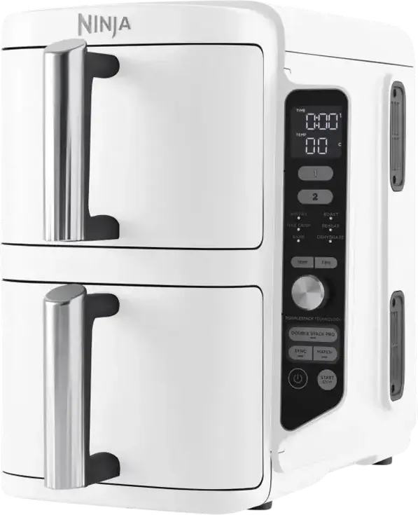 Ninja Double Stack XL SL400EUWH Air Fryer, 9.5L Dual Drawer, 2470W, 6 Cooking Functions, Sync & Match, White, Space-Saving Vertical Design