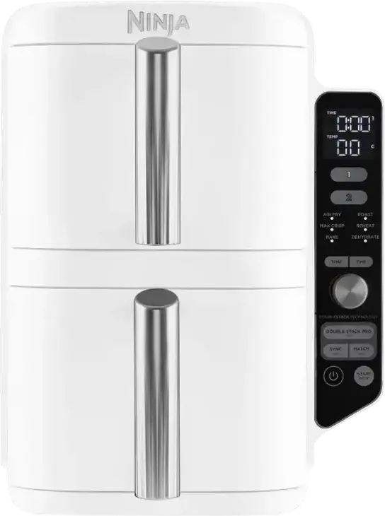 Ninja Double Stack XL SL400EUWH Air Fryer, 9.5L Dual Drawer, 2470W, 6 Cooking Functions, Sync & Match, White, Space-Saving Vertical Design