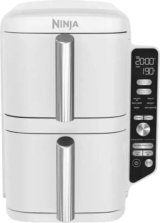 Ninja Double Stack XL SL400EUWH Air Fryer, 9.5L Dual Drawer, 2470W, 6 Cooking Functions, Sync & Match, White, Space-Saving Vertical Design