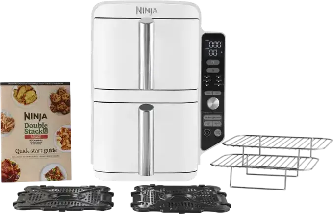 Ninja Double Stack XL SL400EUWH Air Fryer, 9.5L Dual Drawer, 2470W, 6 Cooking Functions, Sync & Match, White, Space-Saving Vertical Design